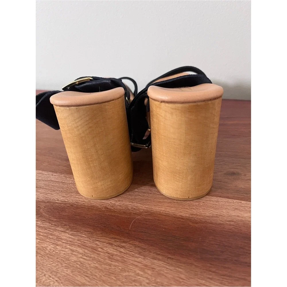 Avellino Italy Navy Blue Suede Wood Platform Block Heel‎ Sandals 39 8 3708